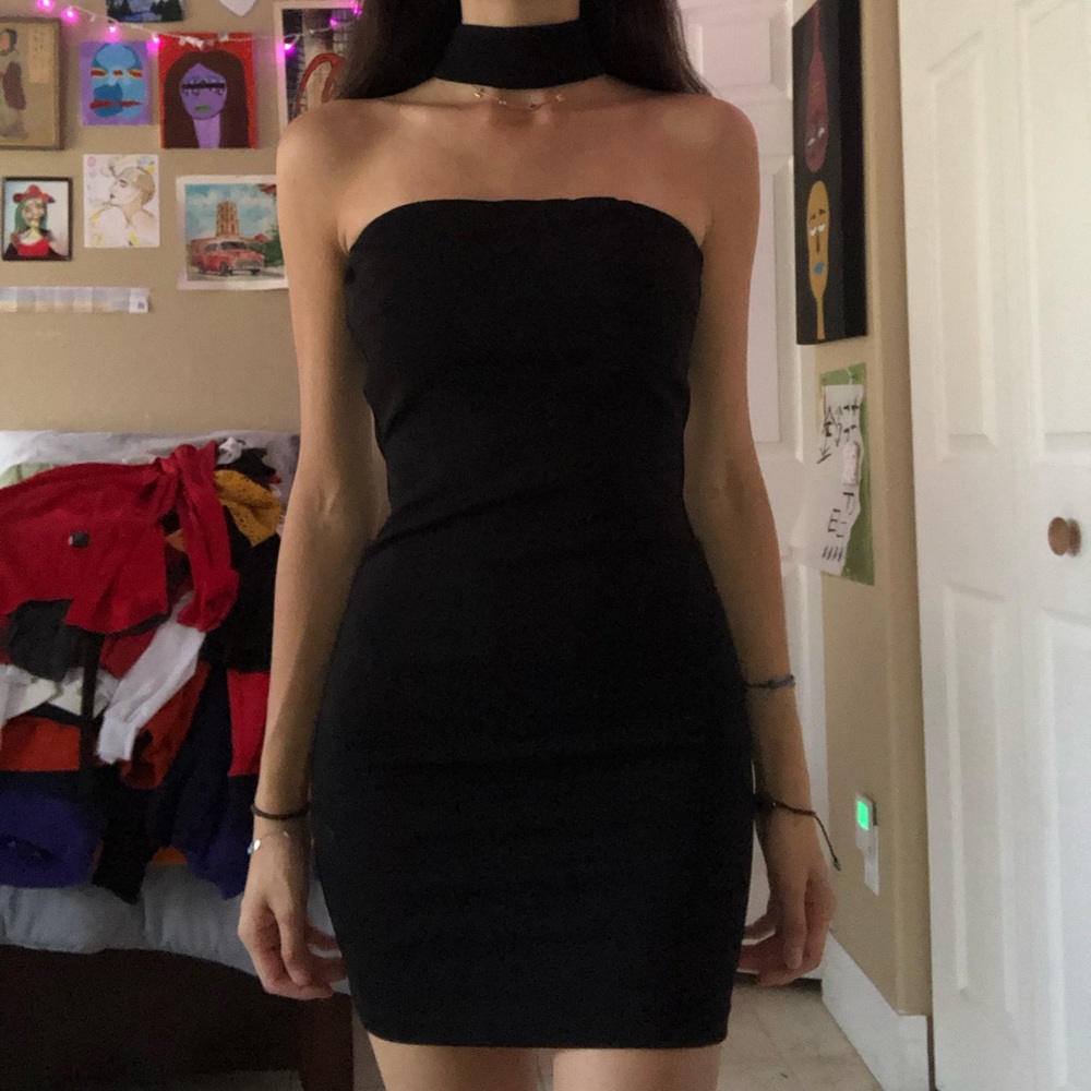 Black mini dress with attached choker